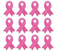12pcs Pink Ribbon Iron on Patches Breast Cancer Awareness Embroidered Sew Applique Repair Patch DIY Crafts for Women Girls Clothing Jacket Jeans Pants Dress Backpack