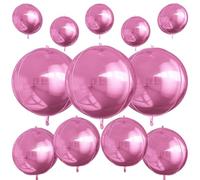 12Pcs Pink Round Foil Balloons, 22" 15" 10" 4D Helium Ball Balloon, Metallic Pink Foil Balloon for Birthday Graduation Wedding Anniversary New Year Eve Disco Prom Party Decorations