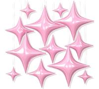12PCS Pink Star Balloons, 26/18/10 Inch Four Point Star Foil Balloons | Metallic Pink Four Point Foil Stars for Birthday Baby Shower Graduation Wedding Bachelorette Anniversary Party Decorations