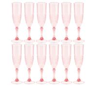12Pcs Plastic Champagne Flutes Pink 207ml/ 7OZ Reusable Champagne Flutes Glass Unbreakable Flat Bottom Goblet Easy to Carry for Cocktail, Wine, Weddings, Birthdays, Christmas, Garden Party
