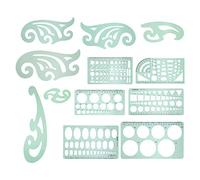 12Pcs Plastic Geometric Drawings Templates, Multifunctional Drafting Stencils Measuring Tools Transparent Green Building Formwork Ruler for Architecture, Office, Studying Designing