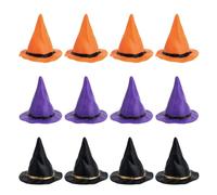 12pcs Plastic Miniature Witch Hats, Mini Wizard Hat Decorations Ornament Halloween Dollhouse Miniatures for Haunted House Decor DIY Crafts Cake Cupcake Toppers Halloween Party Supplies (3 Colors)