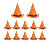 12pcs Plastic Miniature Witch Hats, Mini Wizard Hat Decorations Ornament Halloween Dollhouse Miniatures for Haunted House Decor DIY Crafts Cake Cupcake Toppers Halloween Party Supplies (Orange)