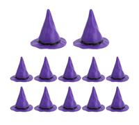 12pcs Plastic Miniature Witch Hats, Mini Wizard Hat Decorations Ornament Halloween Dollhouse Miniatures for Haunted House Decor DIY Crafts Cake Cupcake Toppers Halloween Party Supplies (Purple)
