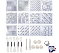 12PCS Plastic Sashik Stencil Kit,Christmas Stencils and Sashik Thread,Embroidery Stencils,Plastic Sashik Templates for Crafts Reusable,Hand Quilting and Sewing Embroidery,DIY Sewing Tools
