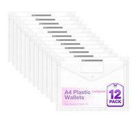 12pcs Plastic Wallet A4 Punched, File Folders, Plastic Document Files Popper Wallets,11 Holes Binder Pockets for 2/3/4 Ring Binder,Poly Pockets A4 with Snap Button for Home Office School (Side Open)