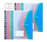12Pcs Plastic Wallets A4 Punched Pockets with 3-Ring Binders Expandable Folders Document Files with Button and Tab Card Holds 200+ Sheets for School Home Office