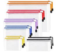 12Pcs Plastic Wallets Zip Lock Folders, Waterproof Document Wallet Bag, A4+B4+A5+B5+A6+B6 Multisize Clear Zipper Bill Pouch for Office Homework Travel Storage