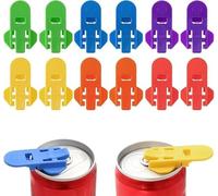 12Pcs Plasticc Easy Ring Pull Can Opener Aid, Leakproof Can Top Ring Pull Opener Tool, Easy Tab Openers and Drink Protector for Cokke, Beer, Drinks, Soda