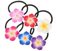 12pcs Plumeria Hair Ties Ceramic Flower Decoration, Black Rubber Bands | Thick Hair and Boy Girl, Elastic Stretch Comfortable Fit, Wedding and Dance Performance Use