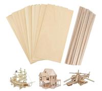 12Pcs Plywood Sheets - 50 Pieces Wooden Sticks, Basswood Sheets 10x20x0.2cm, Balsa Wood Sticks Natural Wooden Square Dowel Sticks 30x0.4x0.4cm for Home Decor DIY Crafts Projects, Woodcraft Model