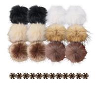 12pcs Pompoms for Knitted Hats, Diameter 3.94in/10cm 6 Colors Faux Fur Pom Poms with Snap Button for Crocheted Beanie Hat Shoes Scarves Bag Charms DIY Crafts Accessories