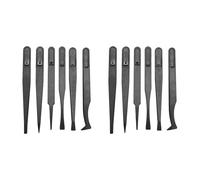 12PCS Precision Tweezer Set Plastic Anti Static Tool Kit Size 1/2/3/5/6/8 Each One(Black)