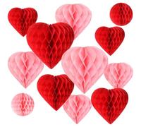 12PCS Premium Reusable Valentines Decorations, Heart Honeycomb Balls, Red and Pink Hanging Heart Decoration for Engagement Wedding Anniversary Birthday Party, 3 Sizes
