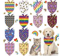 12Pcs Pride Dog Bandanas Rainbow LGBT Colorful Triangle Scarf Double Layer Adjustable Pet Bandanas Bibs Handkerchief Accessories for Small Medium Large Dogs Cats Pets Gay Pride Day Supplies