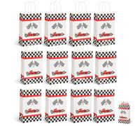 12pcs Printed Paper Tote Bag Racing Car Party Bags Checkered Bags Wrap Paper Candy Retail Kraft Bag Medium Size Spree Personality