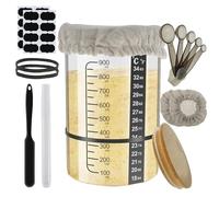 12pcs Pro Sourdough Starter Kit with 900ml Sourdough Starter Jar, Wooden Lid, Rubber String, Silicone Spatula, Cloth Cap, Temperature Paper, Label Sheet, Spoon and Pen for Making Delicious Breads