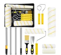 12Pcs Professional Paint Roller Set: Stainless Paint Rollers and Trays Sets with Extendable Pole Tray Brush Large Mini Rollers & Sleeves for Painting Walls Ceiling Doors Trim
