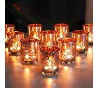 12Pcs Pumpkin Tealight Holders Glass,Silver Tea Light Holder for Fall Decor | Electroplated Glass Tea Light Candle Holders,Amber and Silver Vintage for Thanksgiving & Christmas Decor(5.5 W cm × 6.5 H cm)