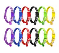 12pcs Puppy Collars with Bell, Adjustable Puppy Whelping Collars Colorful Kitten Collar 19-32 CM Soft Nylon Paw Print Collar for Small Dog Cats