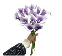 12pcs Purple in White Artificial Calla Lily Flowers,Single Heads Real Touch