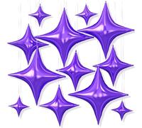 12PCS Purple Star Balloons, 26/18/10 Inch Metallic Four Pointed Foil Party | Metallic Purple Four Point Foil Stars for Graduation Birthday Baby Shower Halloween Wedding Butterfly Party Decorations
