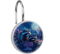 12Pcs Raccoon Moon Shower Curtain Hooks Rustproof Stainless Steel Decorative Shower Rings Hanger for Living Room Bedroom Bathroom Decor