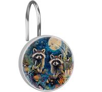 12PCS Raccoons Moon Shower Curtain Hooks, Decorative Rustproof Stainless Steel Shower Rings Hangers for Bedroom, Living Room