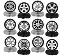 12Pcs Race Car Centerpieces for Tables, Racing Car Birthday Party Decorations Wheel Tire Centerpieces Decor, Double-Sided Tire Decorations for Car Themed Birthday Party Supplies