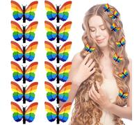 12PCS Rainbow Butterfly Hair Clips for Pride Parade,Pride Rainbow Accessories for LGBTQ Day, Butterfly with Foldable Wings, Celebration Headpiece Outfit Accessories for Women & Girls