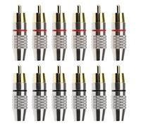 12PCS RCA Male Plug Screws Audio Video Gold-Plated In-Line Jack Terminal Connector Adapter Solderless RCA Plug Black & Red