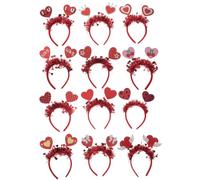 12pcs Red Heart Shape Valentine Headband for Women Party Photo Props | Plastic Construction, Glitter Jeweled Details, Wedding and Bridal Shower Use, Lightweight Festive Accessory