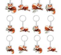 12Pcs Red Panda Keychain Cute Panda Themed Party Favors Bamboo Backpack Key Ring Acrylic for Boys Girls Animal Theme Baby Shower Birthday Decors Party Supplies