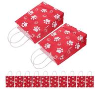12pcs Red Paper Handheld Gift Bags Dog Paw Party Favor Bags | Square Bottom, Cute Cartoon Pattern Decor, Easy to Carry, Not Easy to Deform