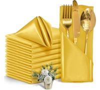 12PCS Red Satin Napkins,Silky Soft Smooth Napkins For Restaurant, Weddings, Dinner, Party,Christmas Decoration(Gold)