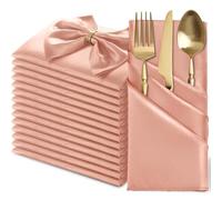 12PCS Red Satin Napkins,Silky Soft Smooth Napkins For Restaurant, Weddings, Dinner, Party,Christmas Decoration(Champagne pink)