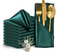 12PCS Red Satin Napkins,Silky Soft Smooth Napkins For Restaurant, Weddings, Dinner, Party,Christmas Decoration(Drak green)