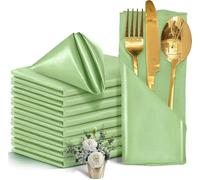 12PCS Red Satin Napkins,Silky Soft Smooth Napkins For Restaurant, Weddings, Dinner, Party,Christmas Decoration(Sage green)