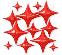 12PCS Red Star Balloons, 26/18/10 Inch Red Four Point Star Foil Balloons | Metallic Red Four Point Foil Stars for Graduation Birthday Baby Shower Halloween Wedding Anniversary New Year Party Decor