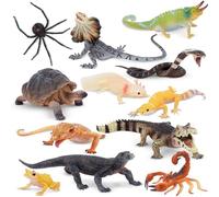 12PCS Reptile Animal Figurine Toy Set,Cold Blooded Amphibians Jungle Animal Figures Set with Dragon Lizard Snake Chameleon Halloween Birthday Gift Party Favor School Project for Kids Toddlers