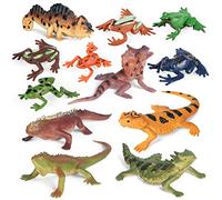 12PCS Reptile Lizard Animals Figures, Mini Plastic Realistic Cold Blooded Amphibian Frog Jungle Chameleon Rainforest Character Toys for Kids Educational Halloween Prank Props Diorama Easter Eggs