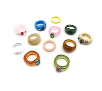 12Pcs Resin Rings: Colorful Chunky Acrylic Rings with Rhinestones, Y2k Style, Retro Candy, Fashion Stacking, Women & Girls Gift