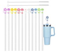 12Pcs Reusable Clear Plastic Glitter Straws, 30 cm Long Straws for Drinking, Straws for 40oz 30oz Tumblers/Jars, Glitter Sparkle Drinking Straws with 12 Straw Cover, 2 Cleaning Brush