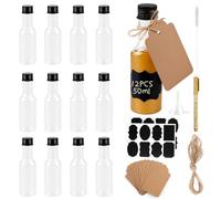 12Pcs Reusable Mini Liquor Bottles, Small Plastic Wine Bottles, Leak Proof Mini Shot Bottles, Empty Miniature Bottle with Screw Cap 1 Pen 1 Brush 2 Funnels 12 Hang Tags Ropes 16 Labels for Beer Juice