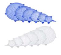 12PCS Reusable Silicone Stretch Lids, Eco-Friendly Food Covers Replace Plastic Wrap, Airtight Seals for Bowls, Dishes & Fruits, Microwave, Dishwasher Safe (White，Blue)