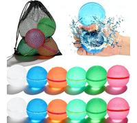 12PCS Reusable Silicone Water Balloons with Mesh Bag, Mini Water Balls for Kids, Adults, Beach, Pool Party, Summer(Snap-on water ball)