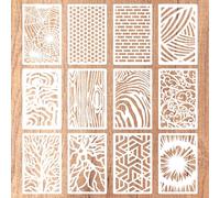 12pcs Reusable Stencils for Crafts, 11x7in Mixed Media Texture Stencil for Painting on Wood Wall Brick Tree Spider Web Layered Art Templates for Spray Paint DIY Card Craft