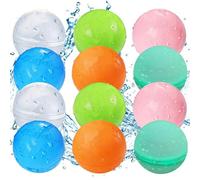12pcs Reusable Water Balloons for Kids Non-Magnet Self-Sealing Quick Fill Water Balloons with Mesh Bag Summer Silicone Water Balls for Adults, Beach,Pool Party Beach Water Toys
