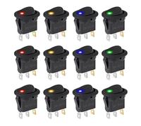 12Pcs Rocker Switch Toggle 12v SPST 3 Pins 2 Position ON/Off Blue Light Illuminated Boat