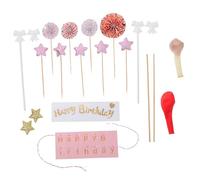 12Pcs Rose Gold Cake Decorations Elegant Happy Birthday Sign Glitter Stars Confetti Balloons Fans for Stunning Birthday Party Supplies
